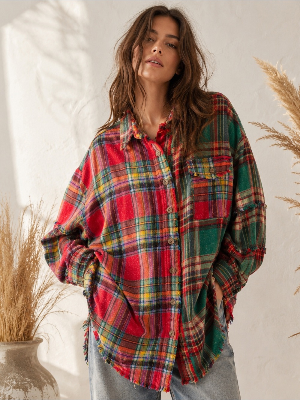 #115 New! Bluevelvet Oversized Plaid Button-Up Shirt - Picture 3 of 9